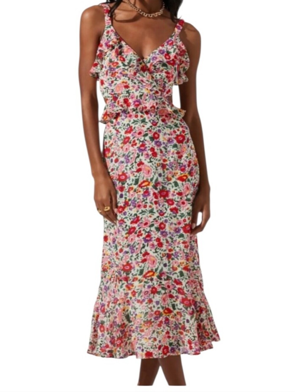 ASTR the Label Wildflower Ruffle Cutout Midi Dress - L.       Y27